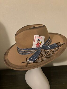 Men's Tan Western-Style Fedora with Blue Band